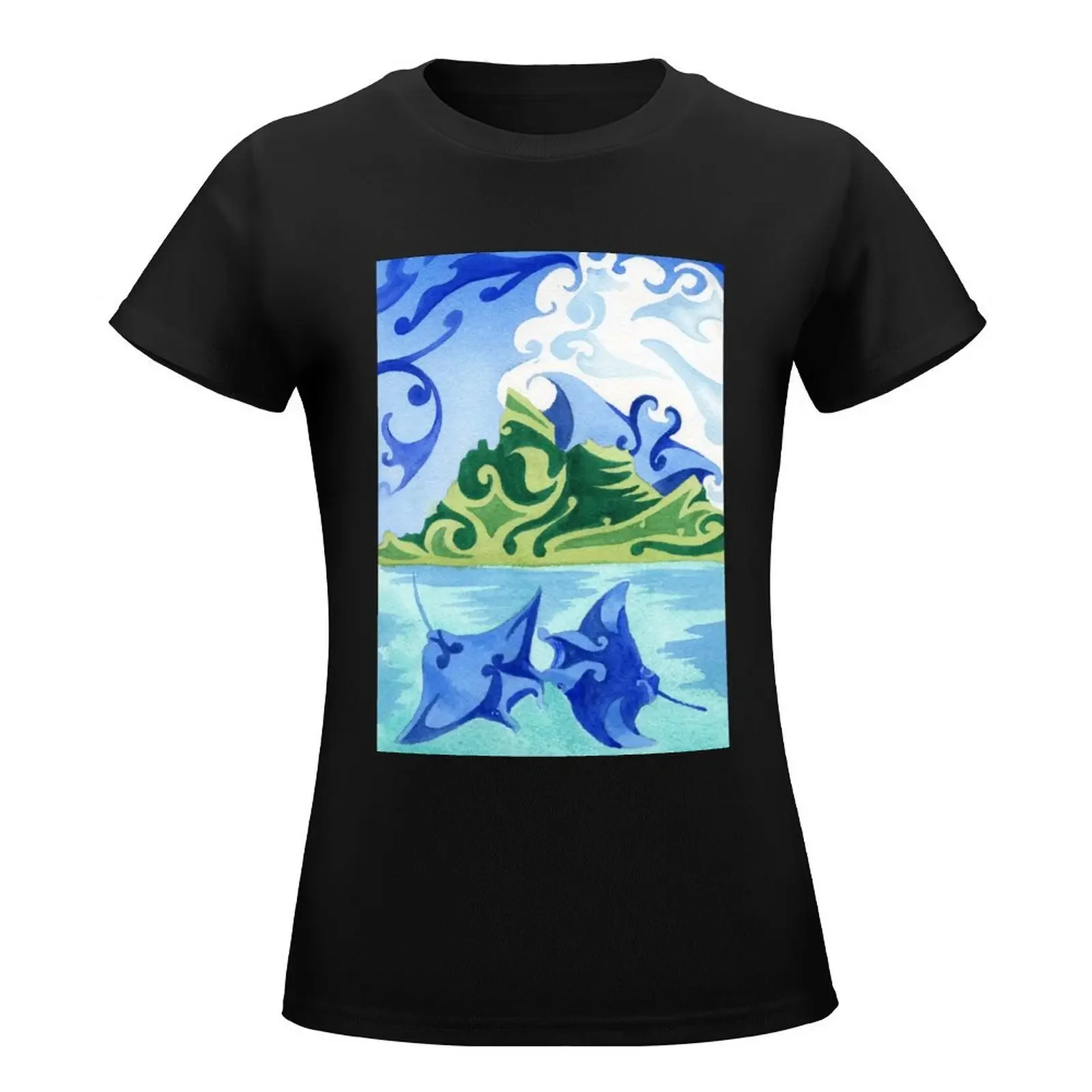 Polynesian manta rays in Bora Bora's lagoon T-Shirt vintage clothes summer tops summer top summer clothes for Women