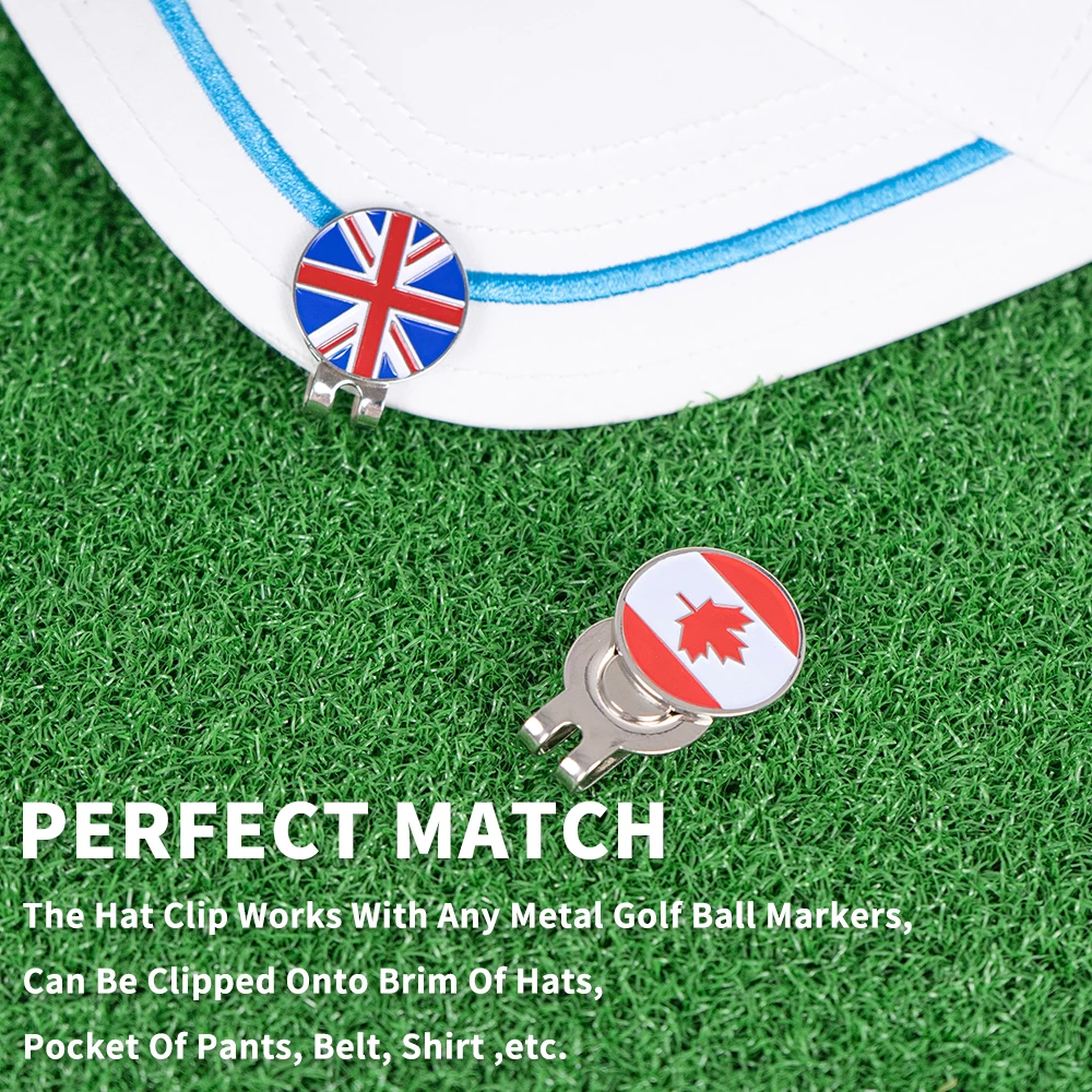Caiton 4Pcs Golf Hat Clips Magnetic Ball Markers, US UK Canada Flag Cap Clip Accessory Gift for Men Women Golfers Putting Green view 5