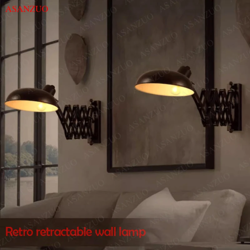 ASANZUO American Retro Industrial Wall Lamp Restaurant Loft  Adjustable Telescopic wall sconce Living Room E27 Lighting fixtures image 3