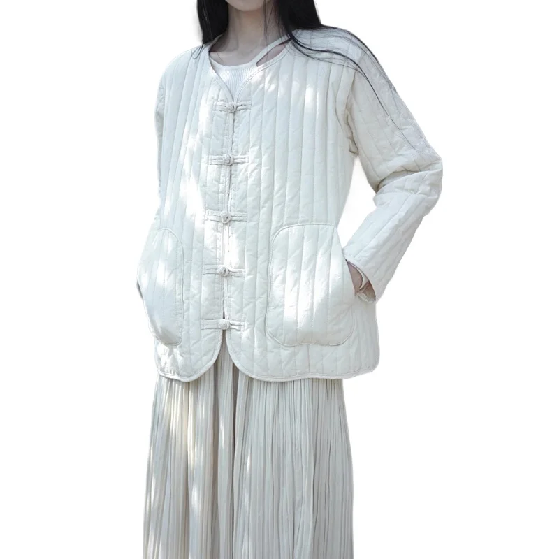 

Китайские однобортные однобортные пуговицы с хлопковой подкладкой, повседневные теплые жилеты, женские Новое поступление 2025, осенние черные, белые женские стеганые пальто