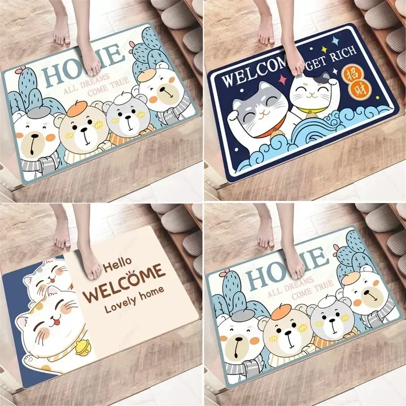 Cartoon Cute Super Absorbent Bath Mats Waterproof Non Slip Diatom Mud Carpet Kitchen Entrance Welcome Rugs for Home Decoration