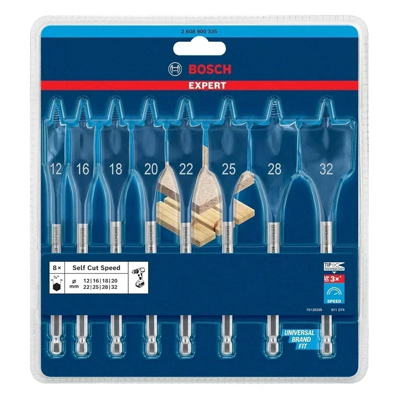 

BOSCH 2608902111 Expert SelfCut Speed Spade Drill Bit Set 12-32mm 8-Piece Woodworking Drilling Impact Drill Accessory