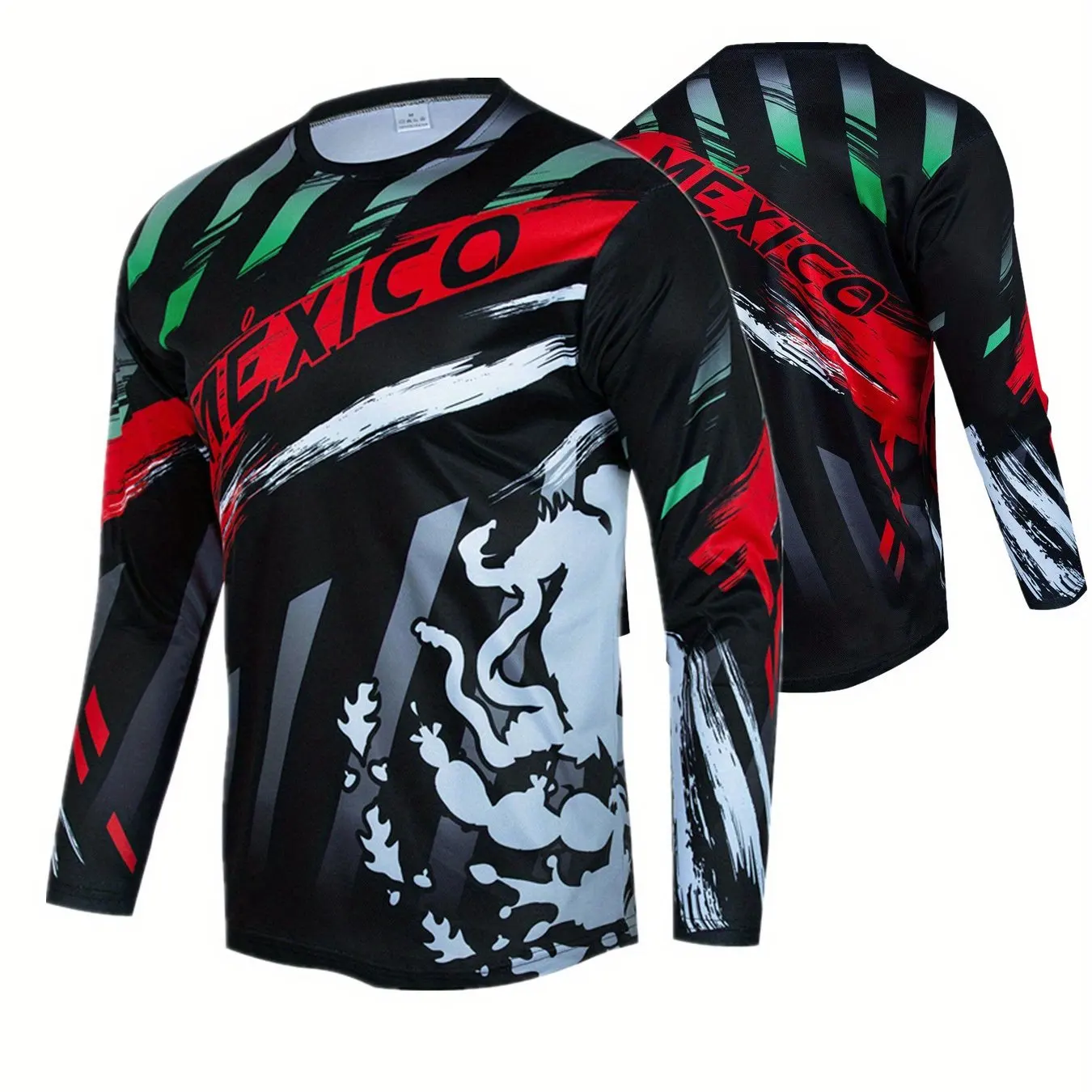 2024 New Mexican Symbols Colorblock Cycling Jersey 3d Męskie koszulki outdoorowe Oddychające koszulki z długim rękawem O Neck Odzież wierzchnia