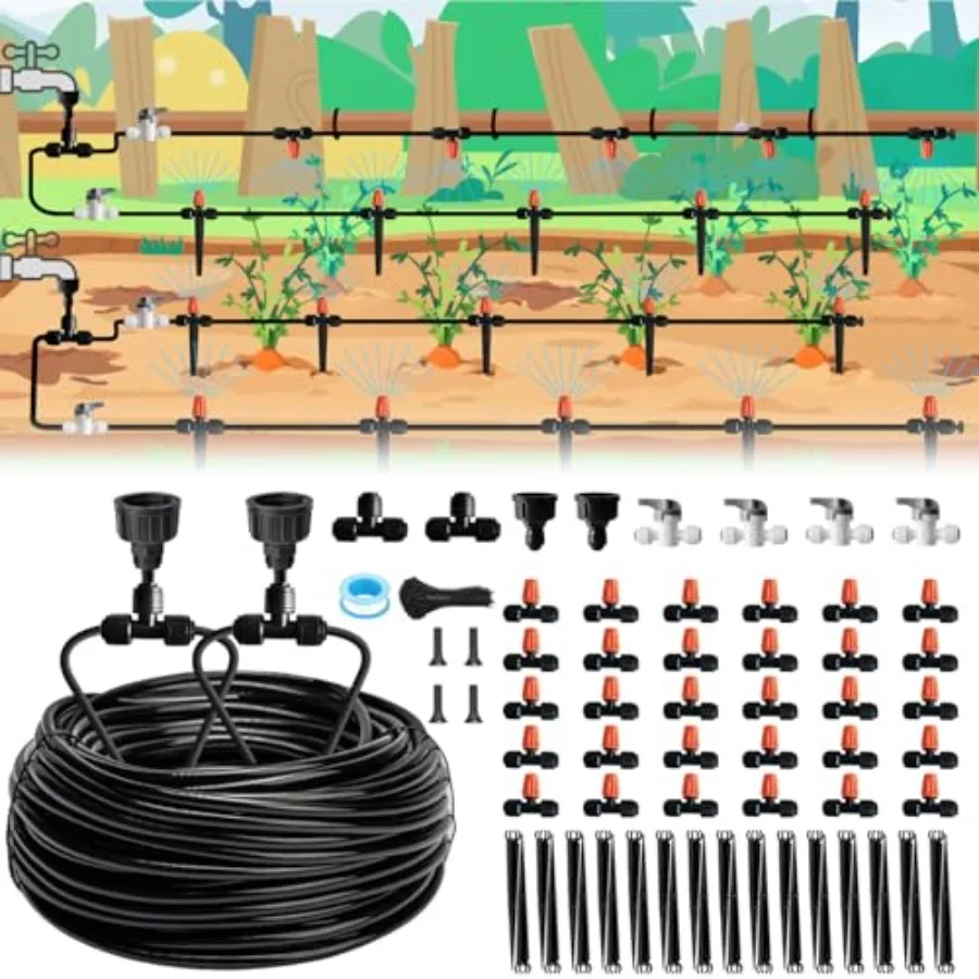 120Feet Drip Irrigation Kit for Garden Quick-Connect Raised Bed Watering System with 1/2