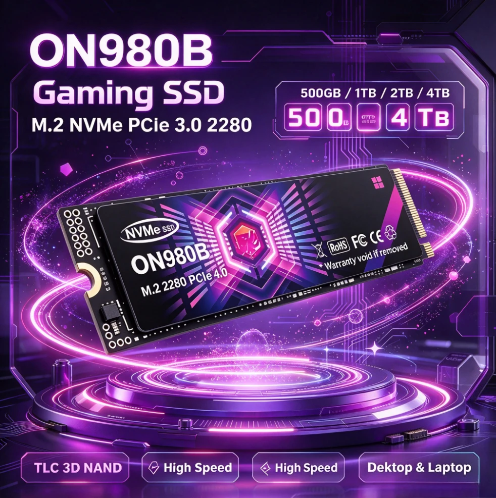 New ON980B 500GB-4TB SSD NVMe M.2, up to 3500MB/s, Portable Solid State Hard Disk Drive for Laptop Desktop Computers.