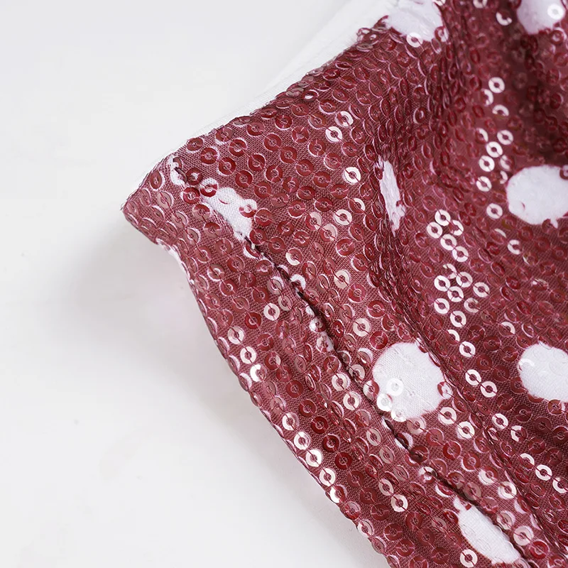 Y2k Spice Girl Mini gonna a pois rossi stile retrò Gonna sexy aderente con stampa di perline con paillettes Gonna da donna