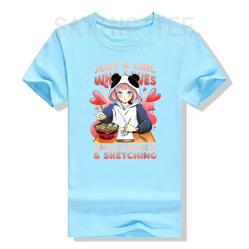 Anime Ramen i szkicowanie, tylko dziewczyna, która kocha Anime Ramen T-Shirt prezenty japońska kreskówka graficzne Tee topy Kawaii ubrania