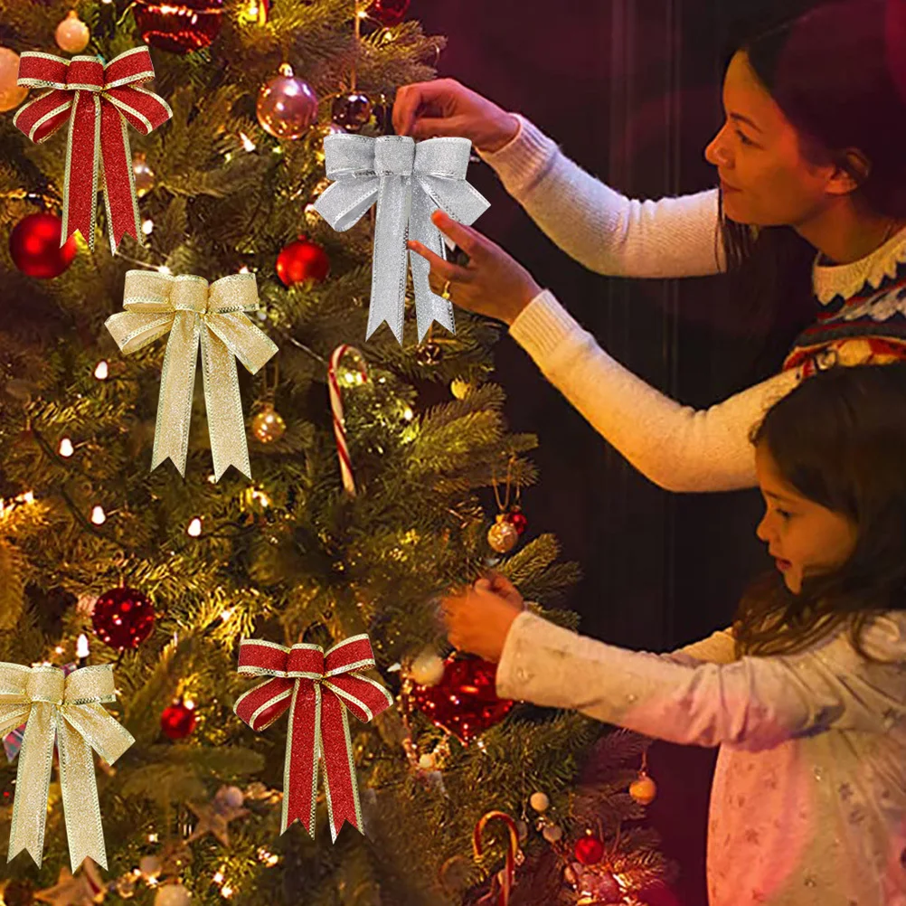 

6Pcs Gold Glitter Christmas Bows Xmas Tree Gift Wrapping Party Wreath Decoration Bow Glitter Christmas Bows,christmas Wreath Bow