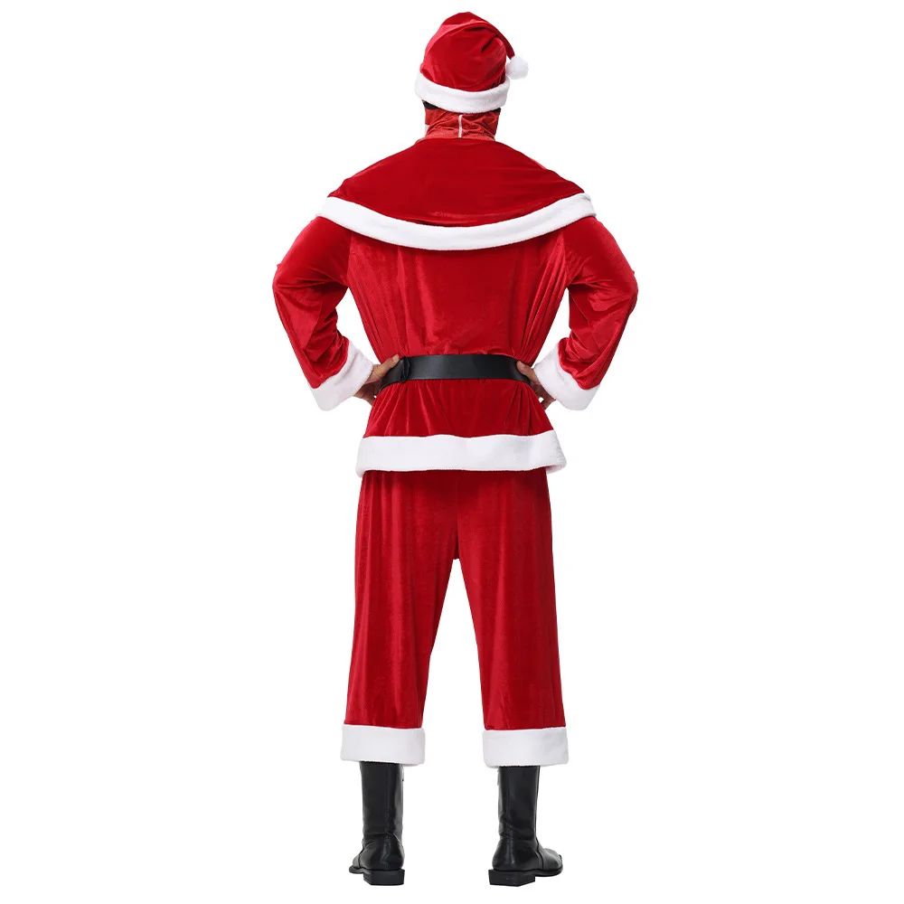 Nuevo disfraz de Navidad, Cosplay de felpa, sombrero rojo de Papá Noel, conjunto de pantalones superiores de manga larga, fiesta temática loca, juego de rol para hombres adultos