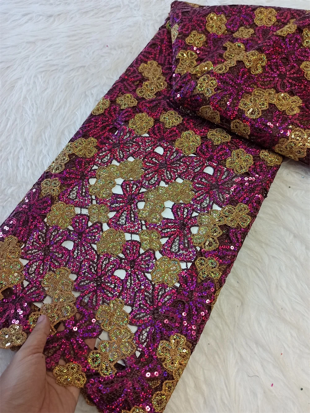 

NEW Premiu Nigerian Lace Fabric( 5Yards) - Luxury Embroidered Guipure Tulle with Sequins for Wedding/Bridal Gowns,African Desig