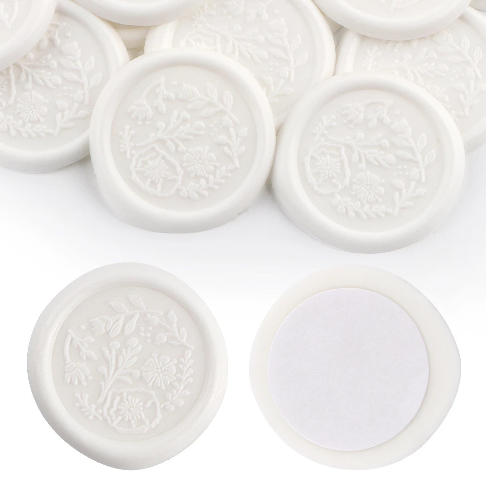 25pcs White and Grey Wreath Wax Seal Stickers Envelope Seal Stickers for Wedding,Bithday,BabyShower,Thanksgiving,Invatation