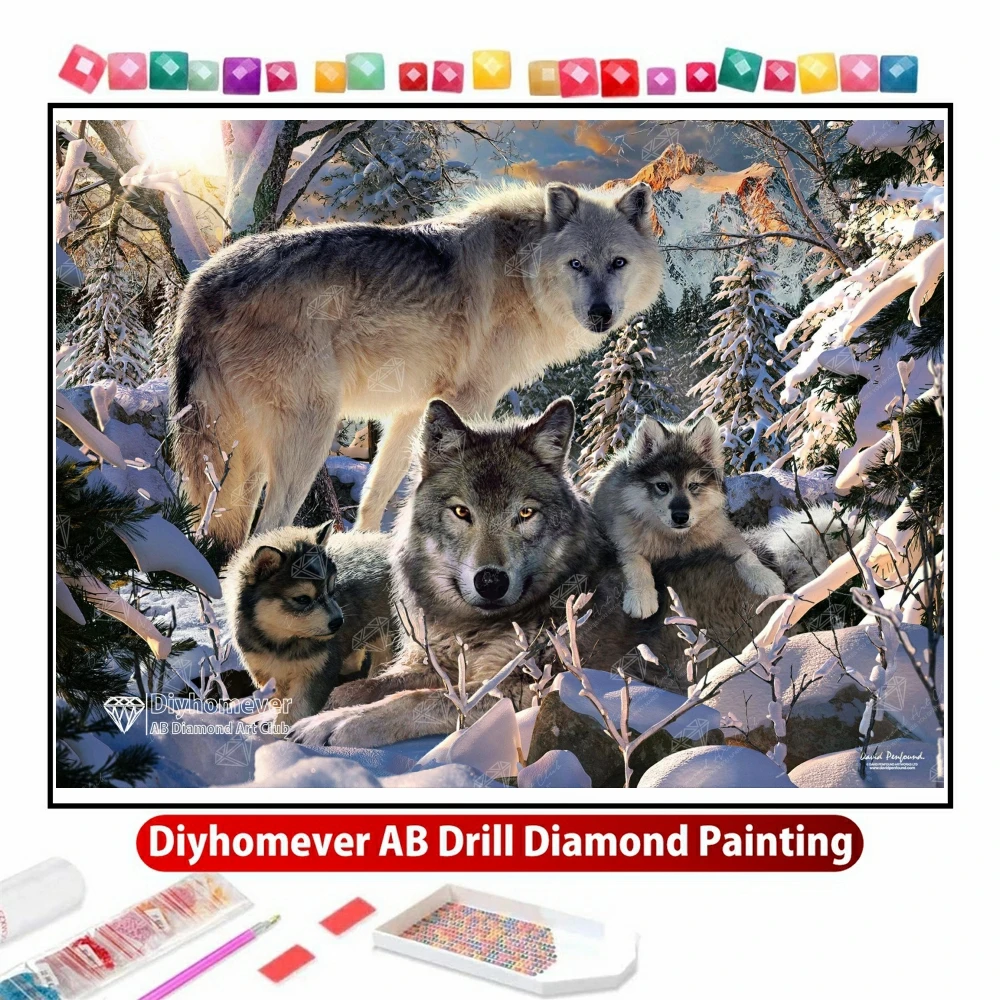 

Winter Wolf Family 5D DIY AB Diamond Painting Embroidery Animal Art Cross Stitch Mosaic Rhinestones Home Decor Children's Gift