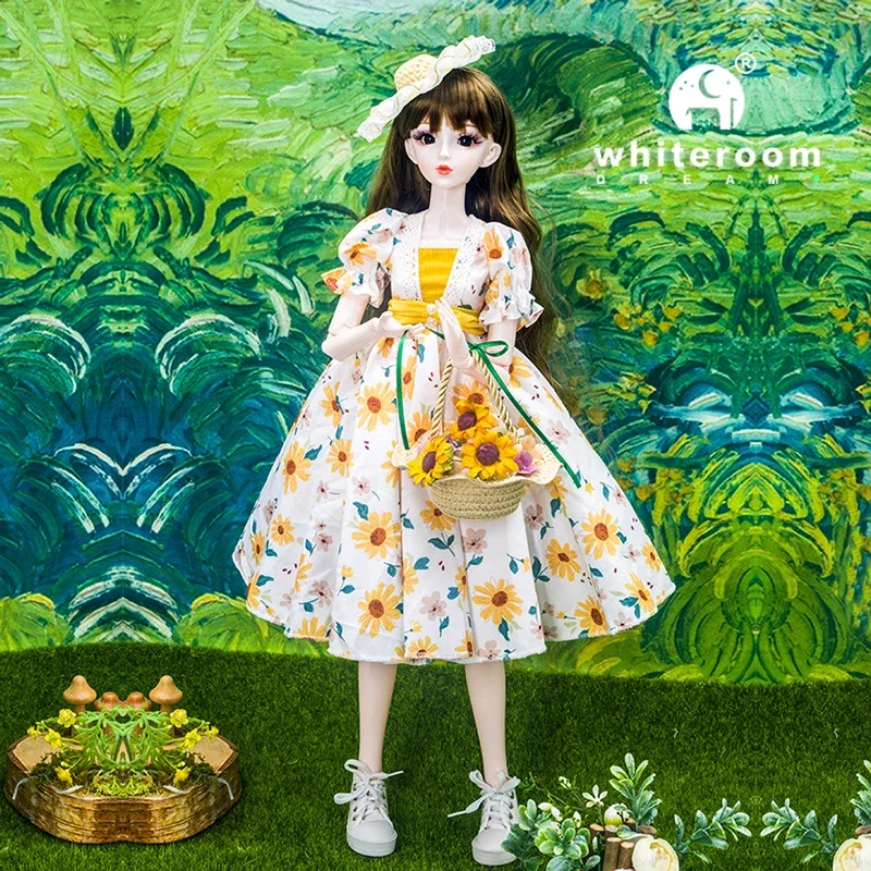 60cm Bjd Doll For Girls Toys 1/3 Dolls Ball jointed Doll Green Blue Eyes Sunflower Palace Style Dress DIY Children Birthday Gift