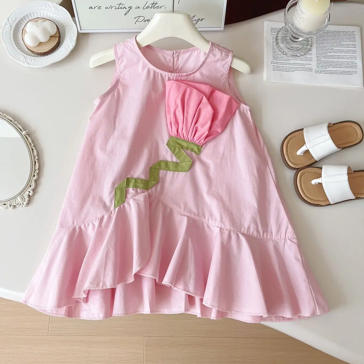 Baby girl round neck dress summer clothes children's sleeveless Korean version dress rose cute fish tail dress