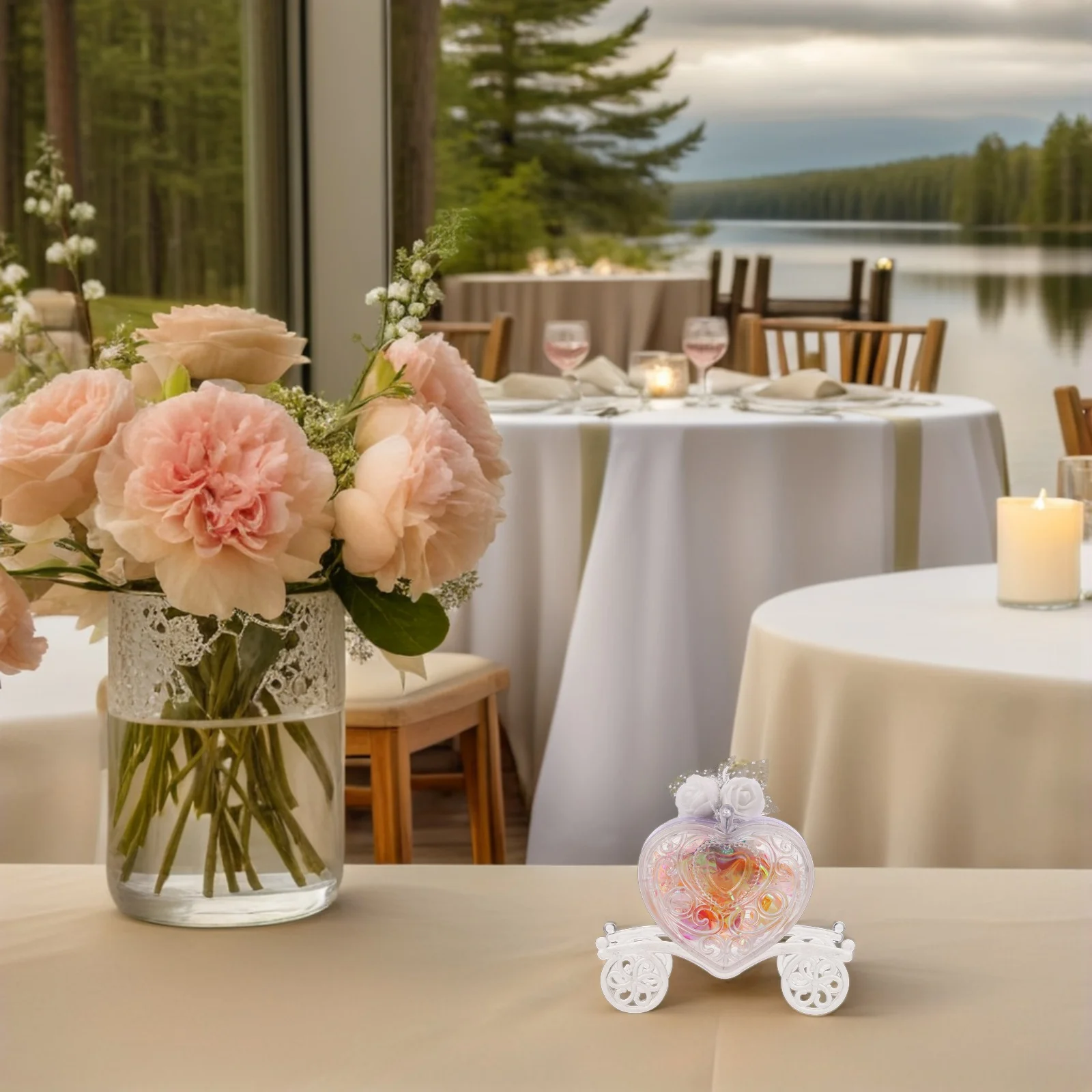 

6Pcs European Candy Boxes Heart Transparent Carriage Design Stable Wedding Birthday Party Favor Treat Boxes Valentine Present