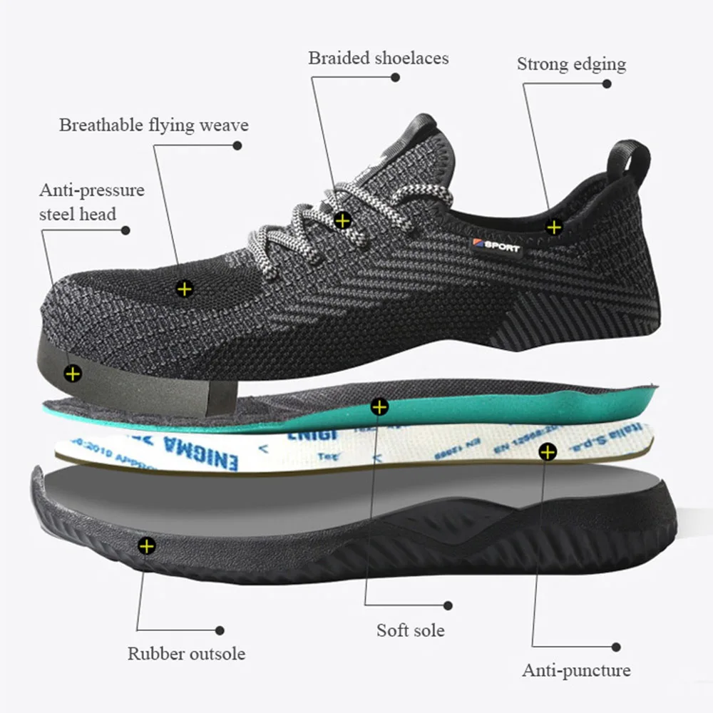 Легкие мужские защитные ботинки, Новинка лета 2022, устойчивые к разбиванию рабочие ботинки, прочные рабочие ботинки, рабочие кроссовки, мужские повседневные ботинки