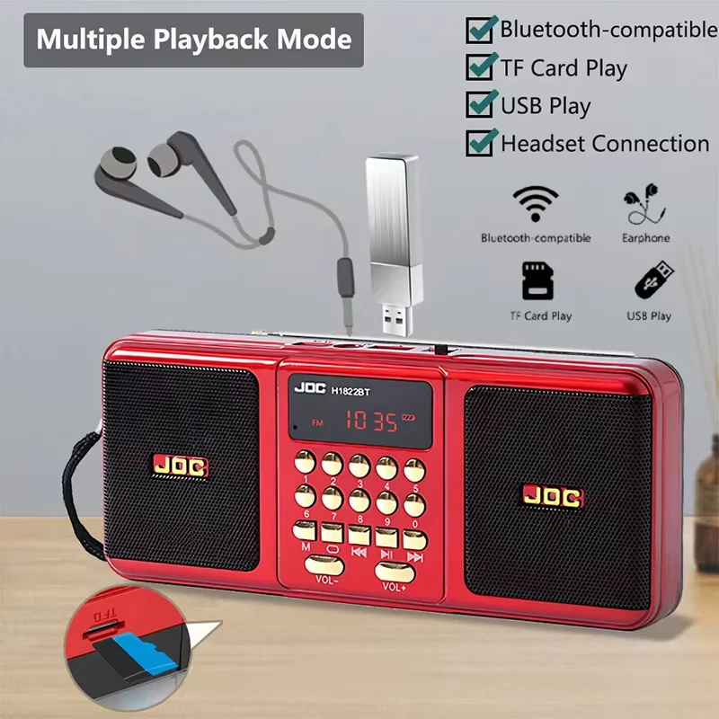 

Multifunctional Portable Stereo Radio Wireless Speaker BT Speaker Rechargeable Battery Support TF Card Radio With Earphone Jack