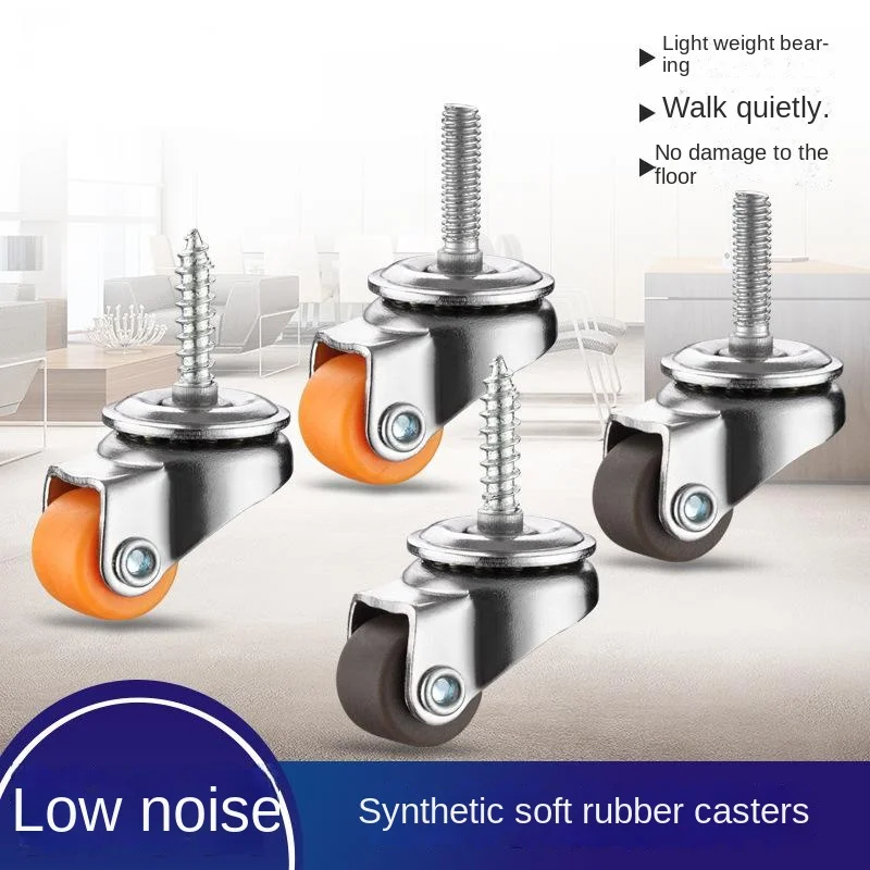 4 Pcs 0.5 Inch Mini Swivel Caster With M4 Threaded Screw - Self-tapping Rubber Wheel For Furniture, Universal Small Caster