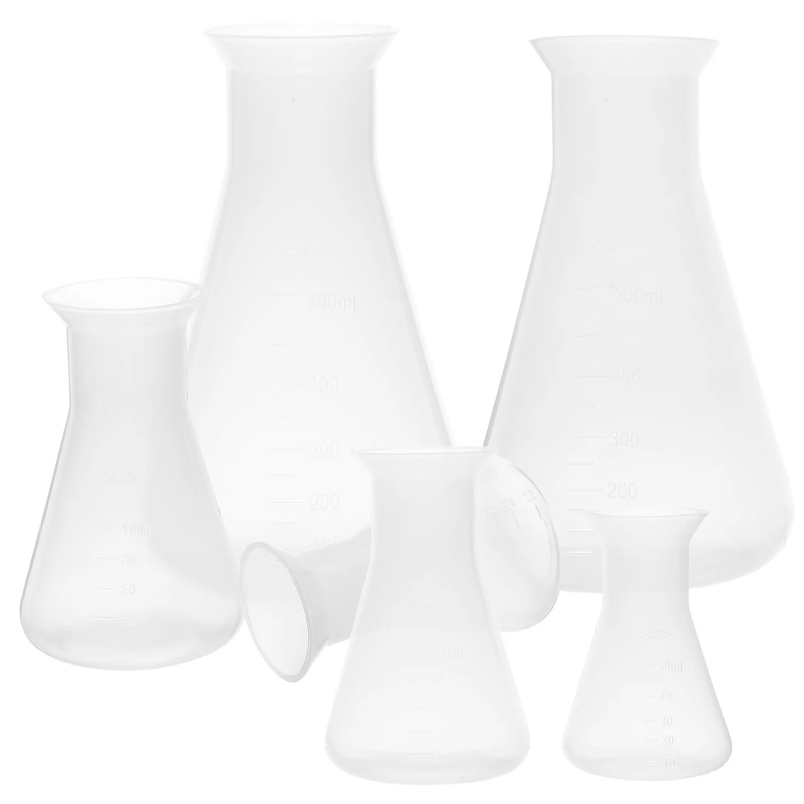6pcs Laboratory Flask 50/100/500Ml Transparent Plastic Conical Flask For Science Experiment Reagent Bottle With Embossed Scale