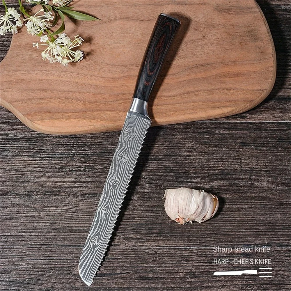 Profession elle Brotmesser Küche Damaskus Muster gezackte Koch schneiden Lebensmittel Messer Brot Käse Kuchen Messer Küchenmesser Werkzeuge