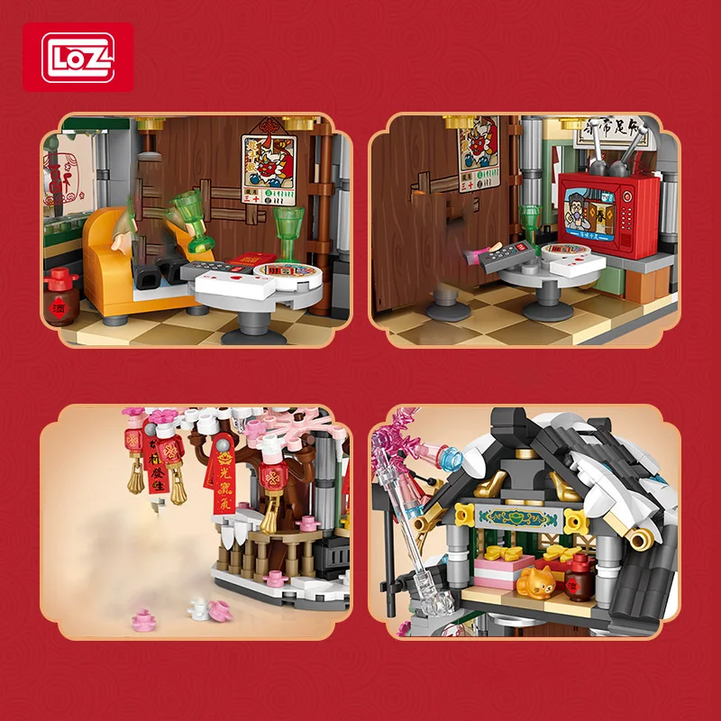 لوز مهرجان الربيع كوخ جناح الرياح الوطنية عرض الشارع بناء نموذج لعبة مكعبات البناء للأطفال هدية السنة الجديدة