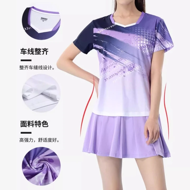 Breathable Women Badminton Skirts Suit Quick-dry Short-sleeve T-shirts with High Waist Shorts Fitness Gym Tennis 2pcs Sportswear