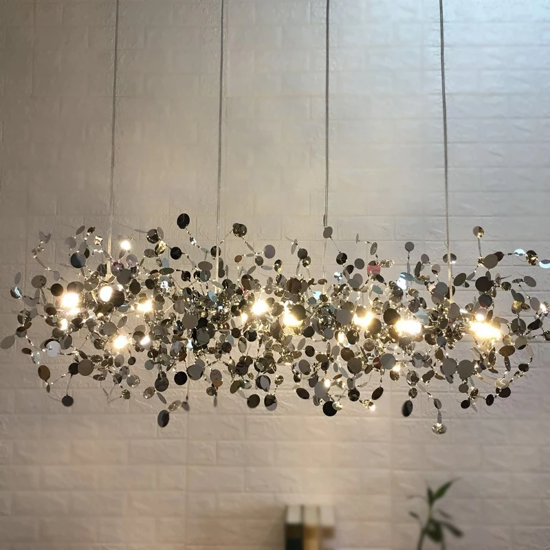 

Modern Hand Made Stainless Steel Leaf Pendant Lights For Restaurant Dining Table Chrome Golden Cord Suspension Pendante Lustre