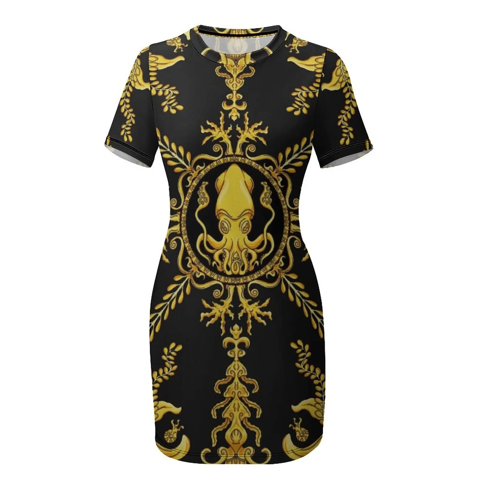 デザイナー Squid - ブラック半袖ドレス ドレス サマー プロム ガウン ドレス