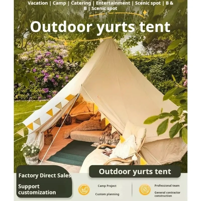 Outdoor Luxury 3m 4m Waterproof Canvas Bell Tent  With Mosquito Net  For Homestay Camping  Scenic Farm Glamping Beach Party Yard