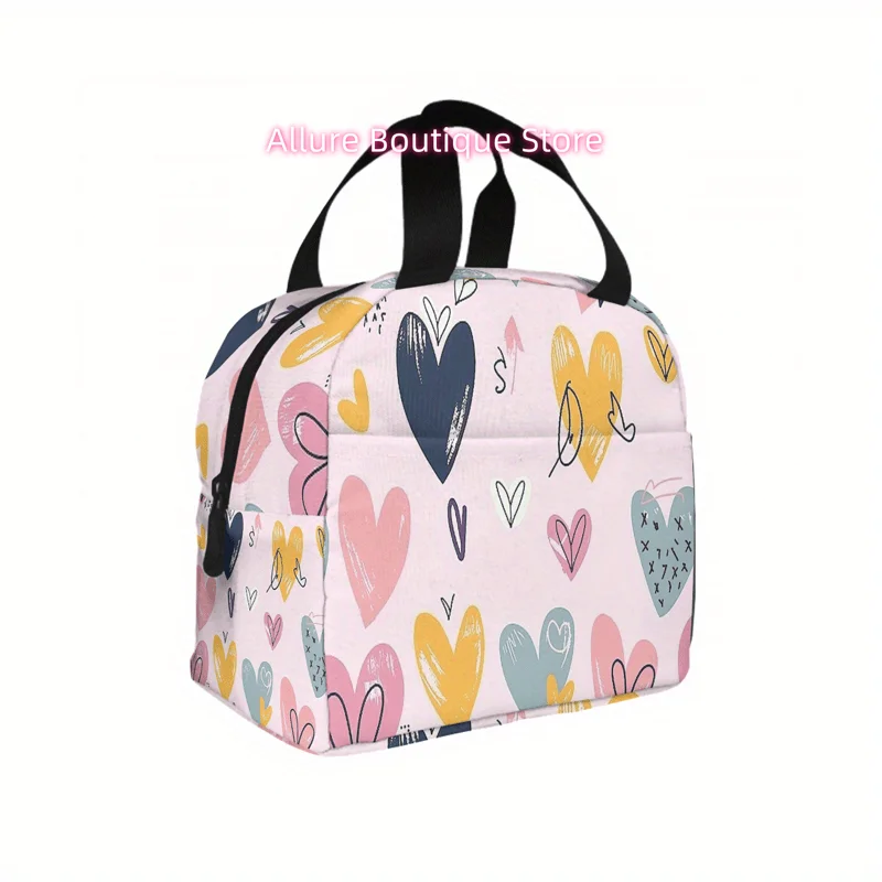 1pc 2D Printing Lollipops And Stars Pattern Portable Insulated Lunch Bag, Reusable Large-Capacity Picnic Box, Waterproof Handbag