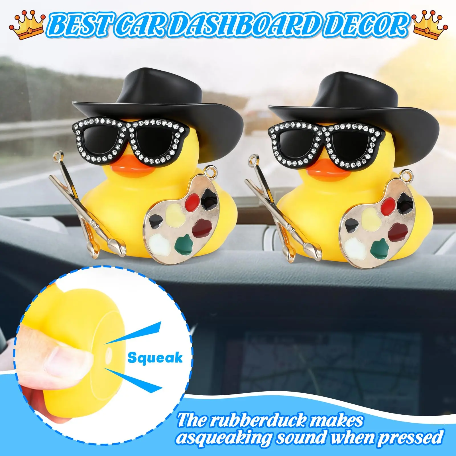 Cowboy Hat Rubber Duck - Artist Duck Accessories with Hat, Glasses & Drawing Board