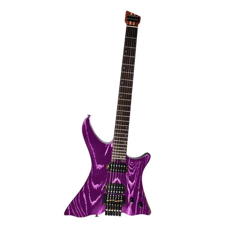 Custom Logo Headless Electric Guitar Double Tremolo Bridge Ash Body Stainless Steel Frets