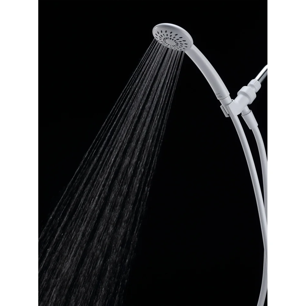 

White Handheld Showerhead with Hose Mount Tool-Free Installation Ergonomic Design Anti-Swivel Lock Easy Clean Water Saving