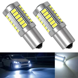 Luces LED de freno para coche, luz trasera antiniebla para señal de giro, 1156 BA15S 1157 BAY15D 3157 7443 P21 5W 33SMD 5730, 2 piezas, blancas