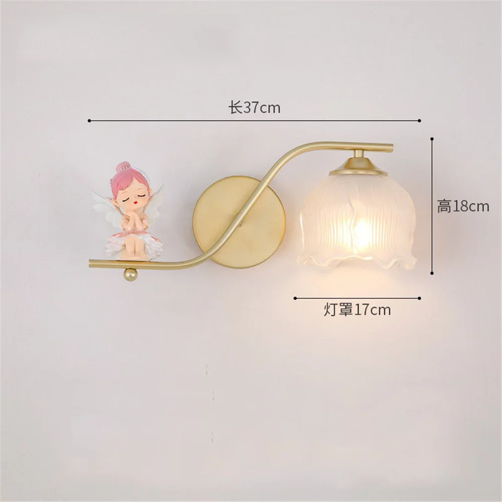 Girl Princess Style Iron Art Glass Resin Led Wall Lamp Romantic Home Decor Living Room Aisle Hallway