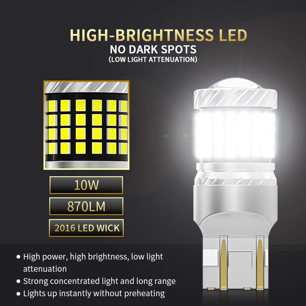 2PCS Super Bright Canbus LED Car Lights 1156 BA15S P21W 1157 BAY15D P21/5W 3156 3157 7440 7443 W21 Brake Tail  lights  White 12v