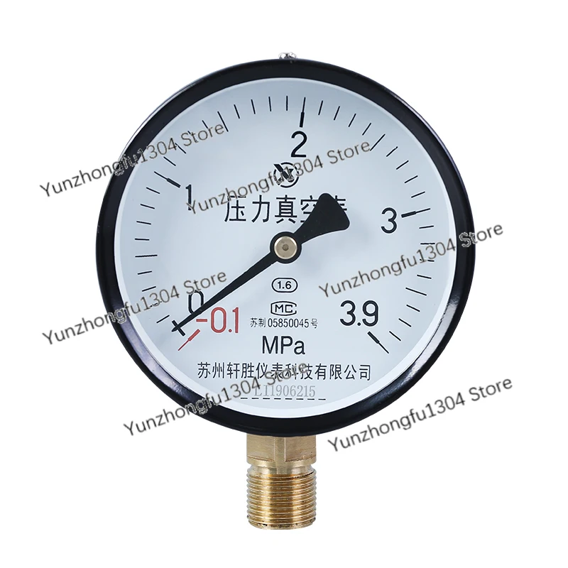 Y100 -0.1-3.9MPa Pointer Pressure Gauge Spring Tube Positive and Negative Pressure Vacuum Gauge