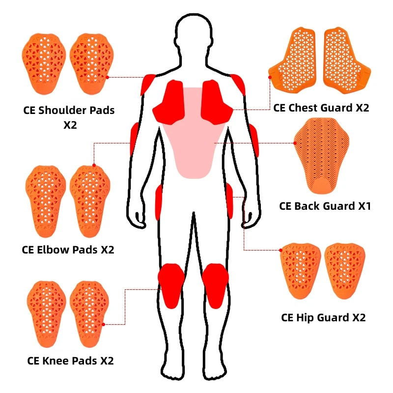 범용 내장형 보호 기어, CE 인증 오토바이 재킷, 삽입 백 보호대, 모토크로스 어깨 팔꿈치 무릎 패드