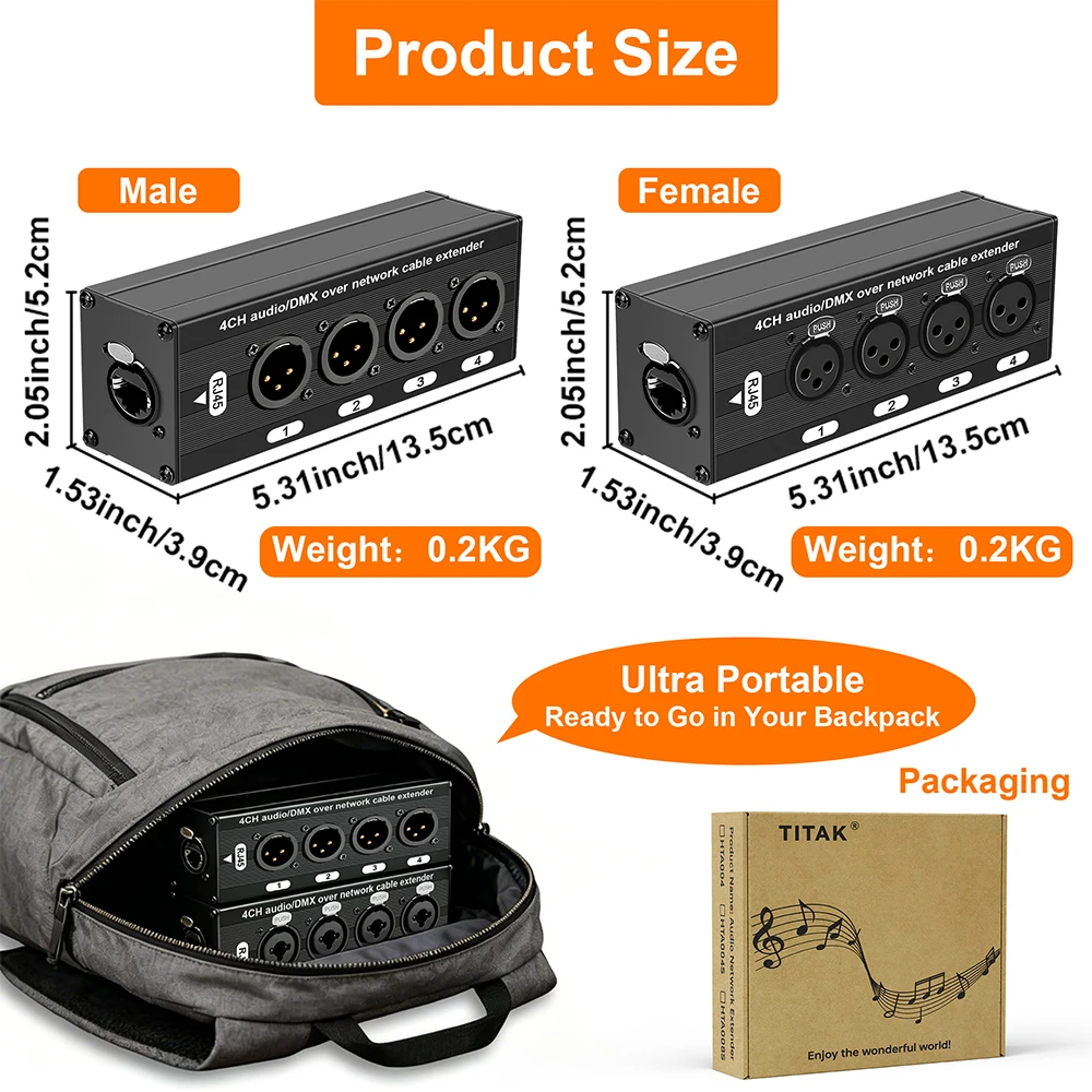 RJ45 Cat5 Cat6 to 4 Channel 3Pin XLR DMX Audio Extender Audio