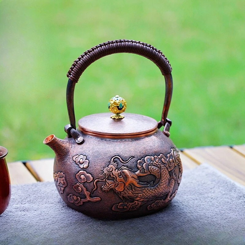 

Медный чайник с драконом, китайская чайная церемония, чайник ручной работы, чистый чайный сервиз кунг-фу, ретро чайник для здоровья, чайная посуда