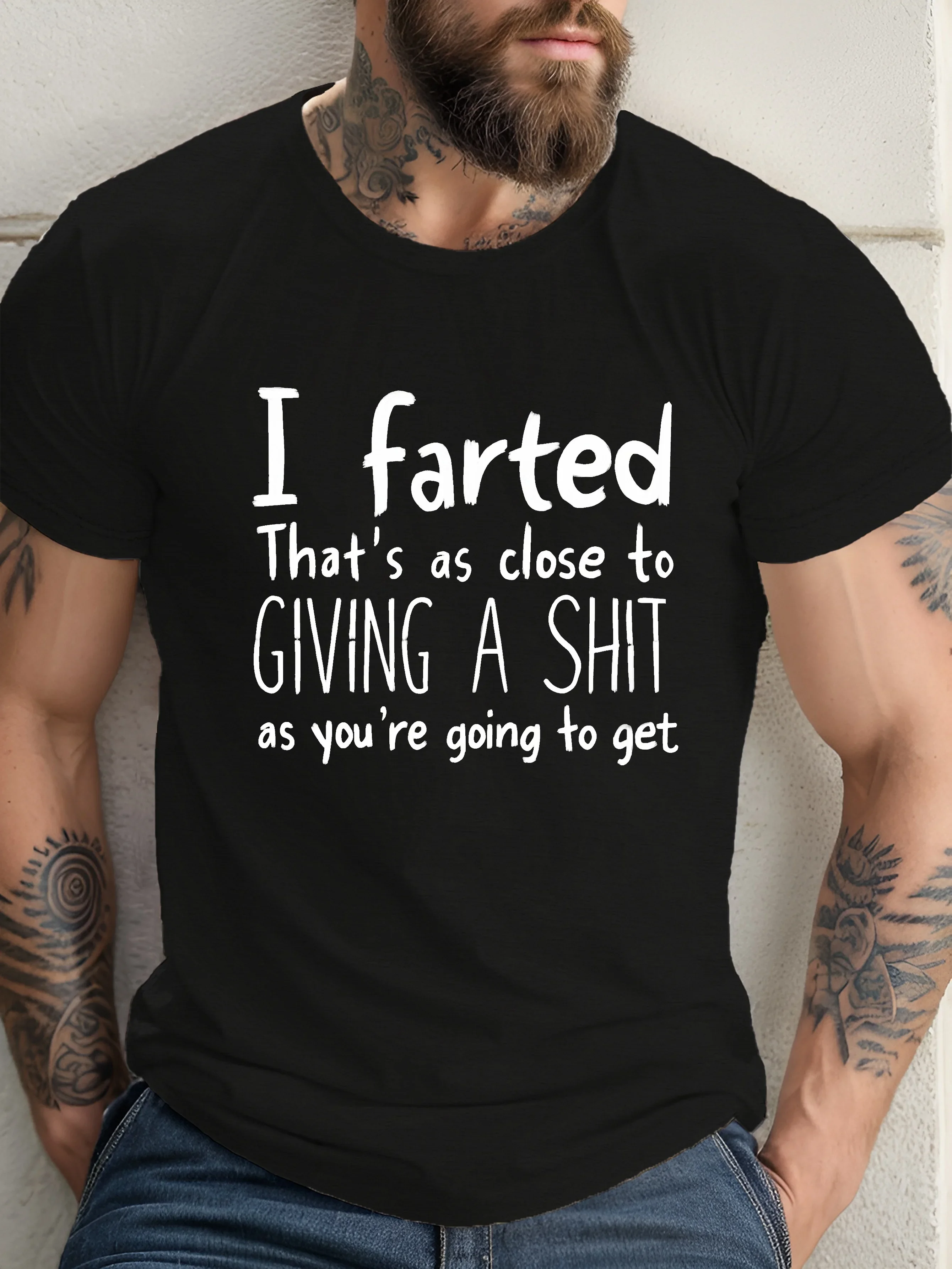 

Men's Printed Letter Base Round Neck Short-sleeved T-shirt Slogan Design Pure Cotton Material Trendy Fashion Men and Women