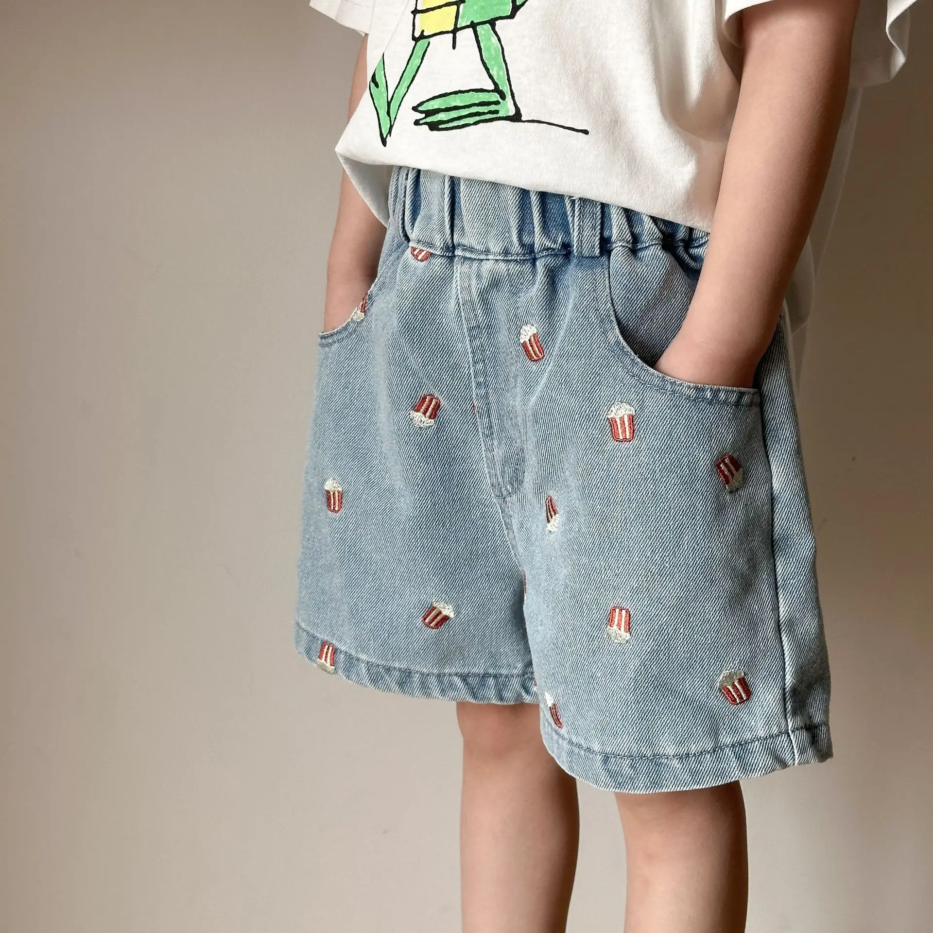 

Children's Denim Shorts Embroidered Popcorn Casual Pants New Summer Baby Boy's Pants
