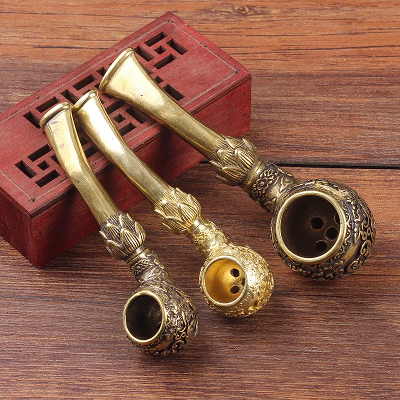 Vintage portable Handmade brass Carved small smoking Tobacco pipe Men Gifts