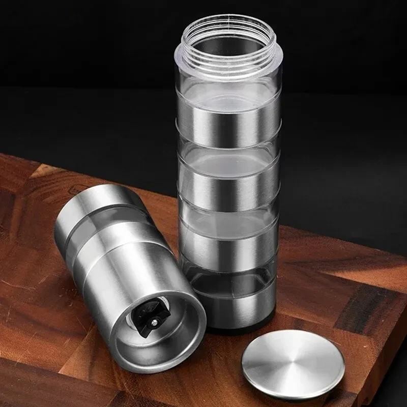 Pepper Grinder, Salt And Pepper Ginder, Stainless Steel Spice Grinder, Multi-Layer Manual Pepper Mill, Spice Crusher