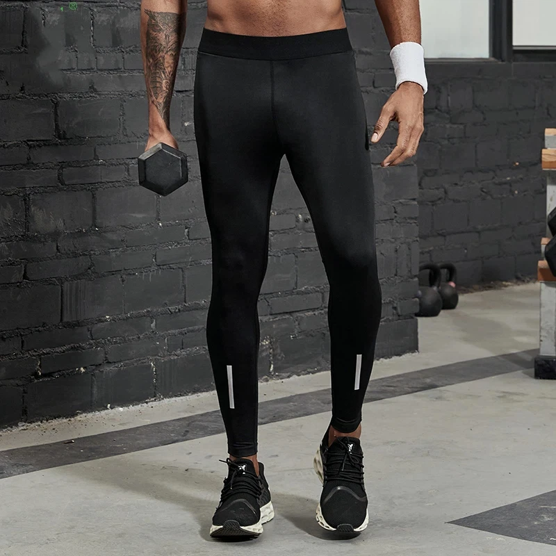 New Compression Pants Men Running Tights with Reflective Striped Basketball Legging Workout Elastic Waist Trousers Men