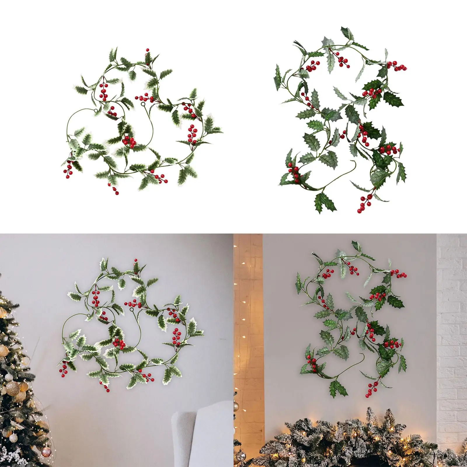 Guirnalda de bayas navideñas artificiales, guirnalda navideña de 200cm, decoración de guirnalda navideña para interiores y exteriores, fiesta de Año Nuevo