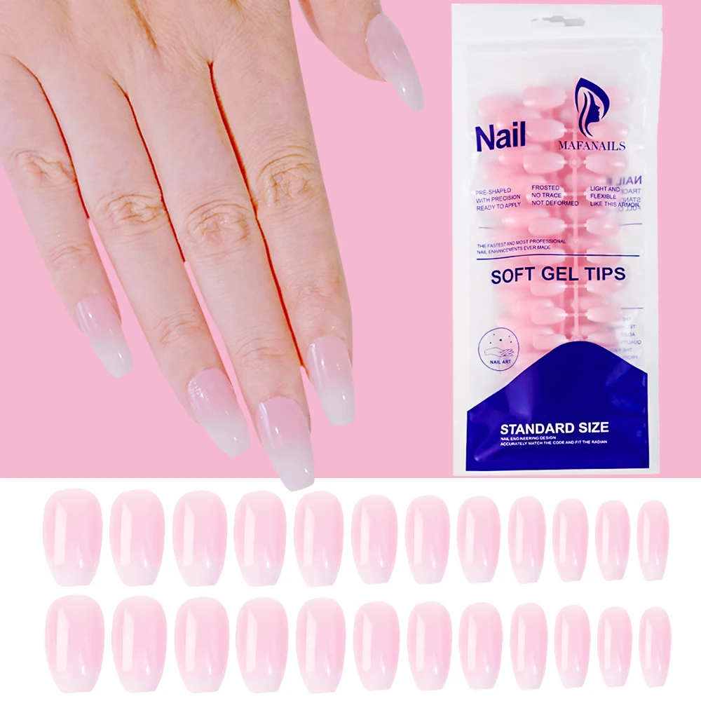 120Pcs Pink Gradient French Press on Nails Square Ballet False Nails Wearable Full Cover Acrylic Medium Coffin Fake Nail Tips