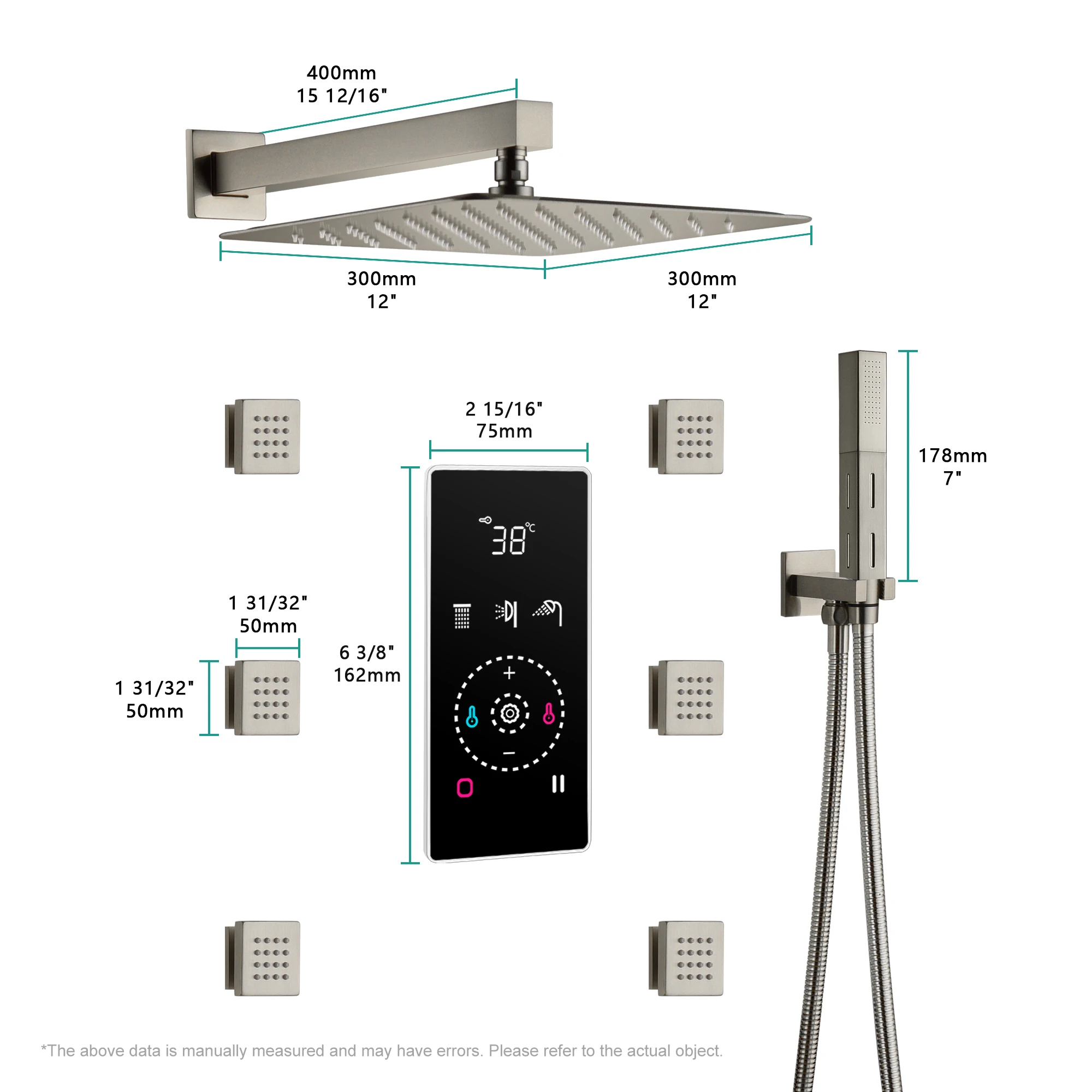 Brushed Nickel Smart Shower 3 Functions Shower Set for Bathrooms