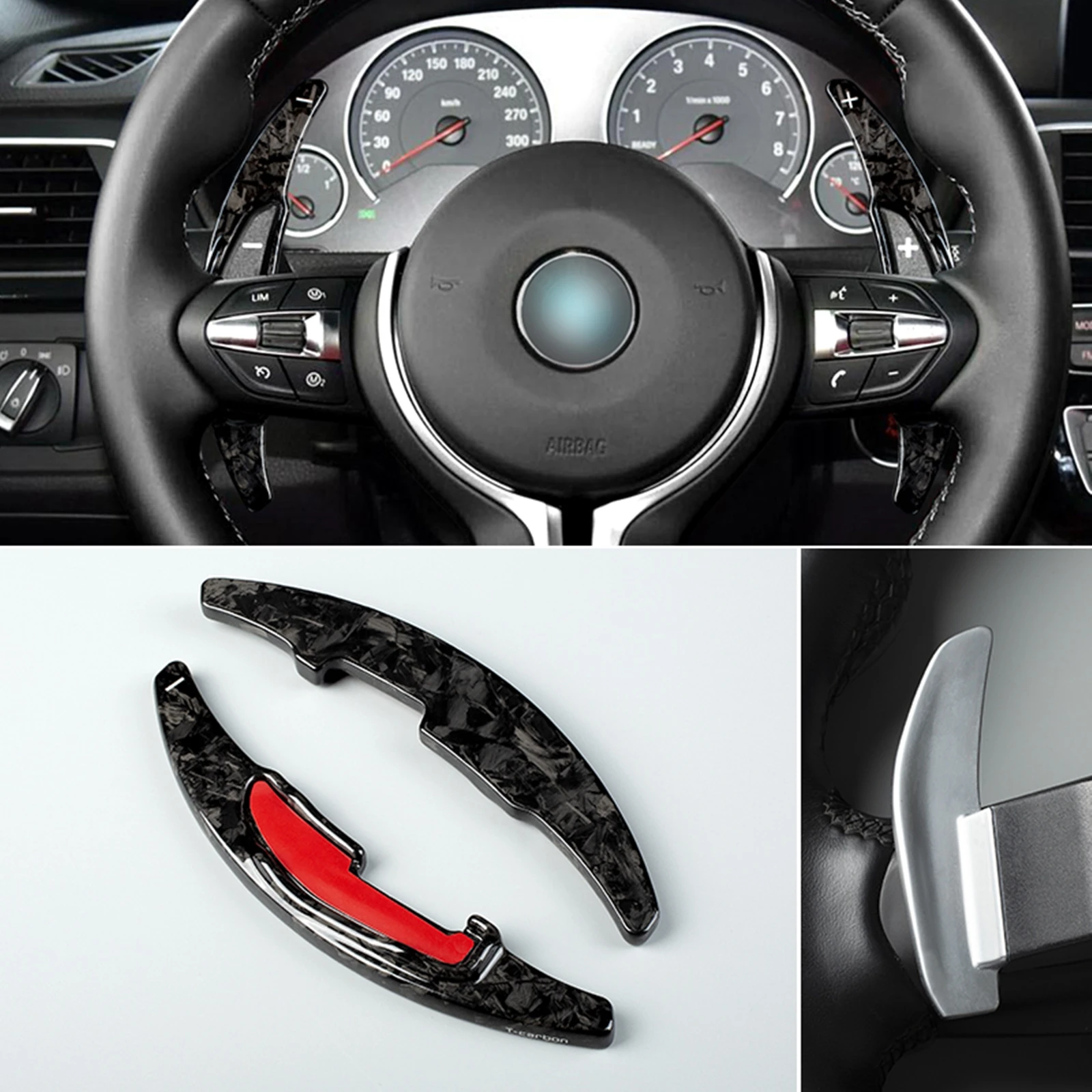 2 Pieces Car Interior Gear Steering Wheel Paddle Shift Extension Trim Pad Carbon Fiber For BMW M2 M3 M4 M5 M6 X5M X6M