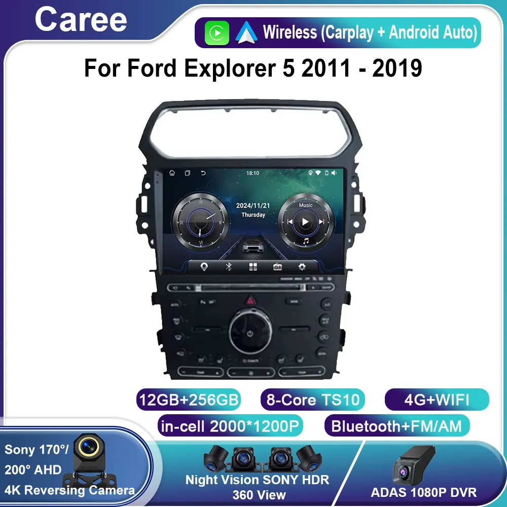 Carplay أندرويد 15 واي فاي 4G لفورد اكسبلورر 5 2011 - 2019 راديو السيارة الوسائط المتعددة مشغل فيديو الملاحة ستيريو نظام تحديد المواقع DVD No 2din
